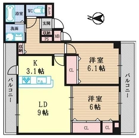 ネオハーモニーYM(2LDK/1階)の間取り写真
