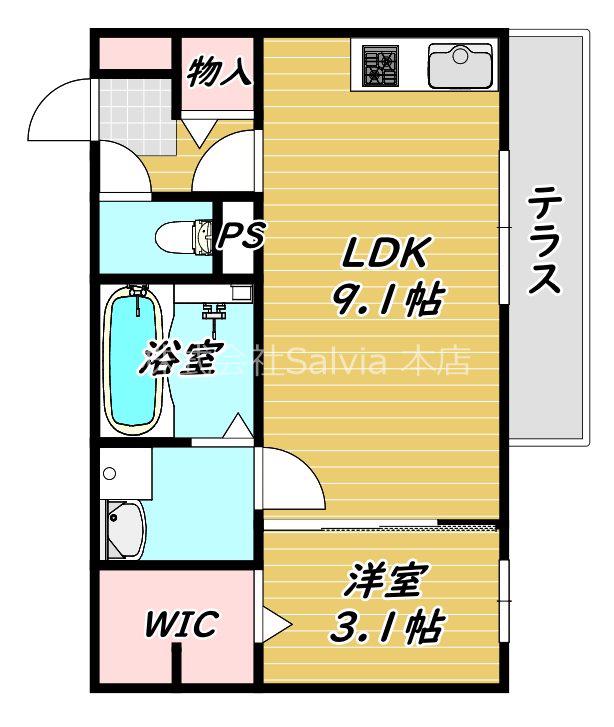 アクシス北野田(1LDK/3階)の間取り写真