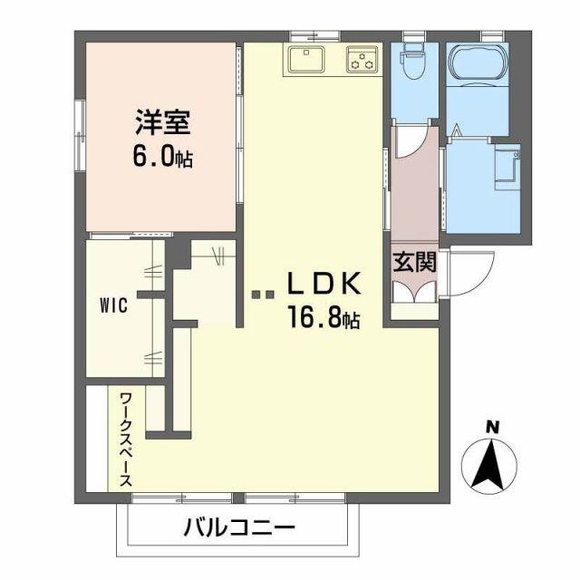 シャンドフルールB棟(1LDK/2階)の間取り写真