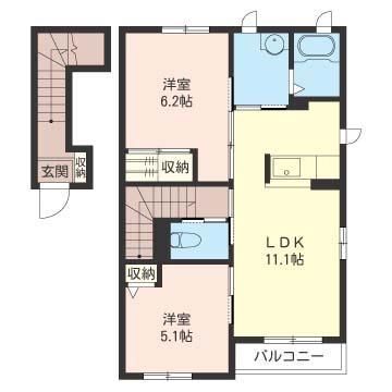 GRAZIOSO(2LDK/2階)の間取り写真