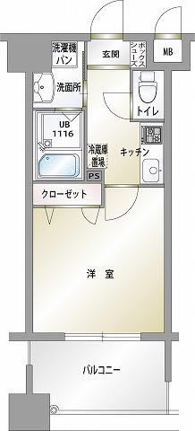 エンクレスト薬院III(1K/6階)の間取り写真