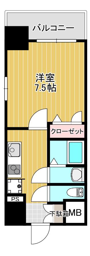 ふぁみゆ弁天町(1K/7階)の間取り写真