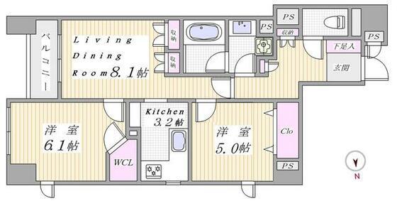 フローレンスパレス御茶ノ水フィアンコ(2LDK/2階)の間取り写真