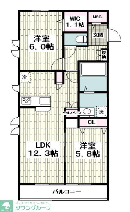 アクアシティ湘南(2LDK/2階)の間取り写真