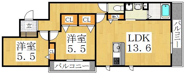 シャーメゾン沢之町(2LDK/1階)の間取り写真
