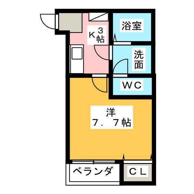 クレフラスト飛竜街道(1K/2階)の間取り写真