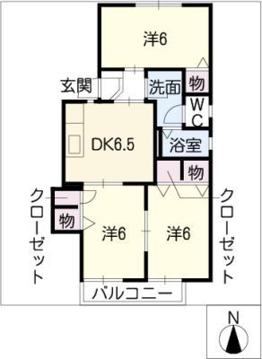 ハーモニー B棟(3DK/2階)の間取り写真