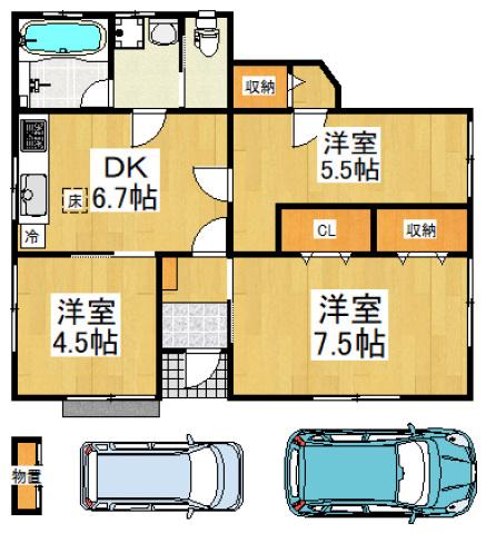 東所沢2丁目アパート(3DK/1階)の間取り写真