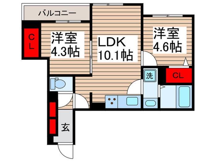 セレスティア高砂(2LDK/2階)の間取り写真