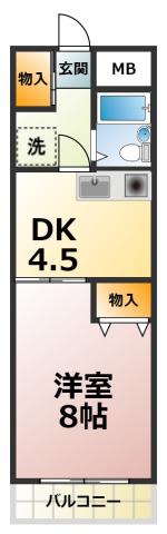 トリーハイツ西端(1DK/3階)の間取り写真
