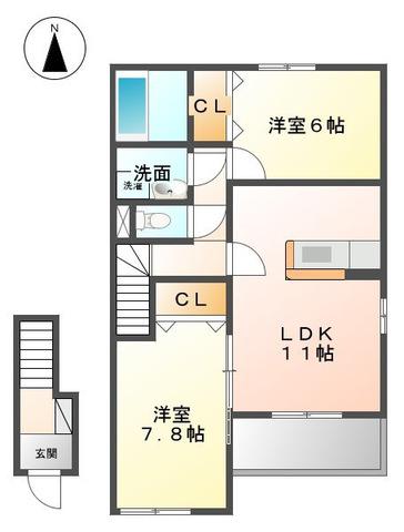 アヴァンスB(2LDK/2階)の間取り写真