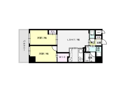 コンダクトレジデンス那珂川(2LDK/11階)の間取り写真