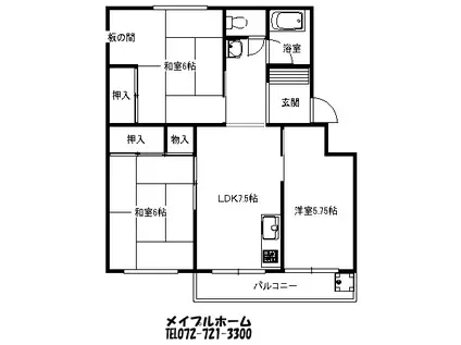 北野ハイツ(3DK/1階)の間取り写真