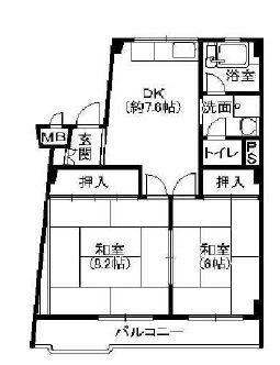 翠光ハイツ(2DK/4階)の間取り写真