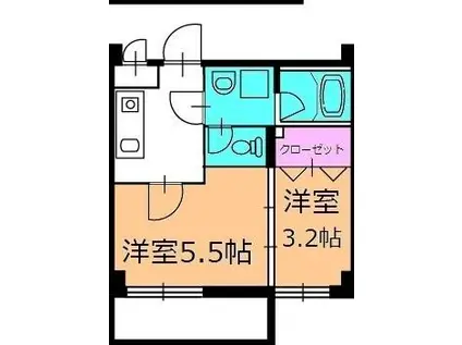 ロイヤル大成町2号館(2K/1階)の間取り写真