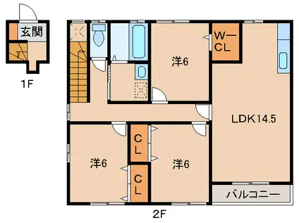 松ヶ丘XEVO 2F(3LDK/2階)の間取り写真