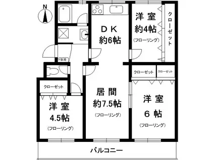 名谷8団地40号棟(3LDK/3階)の間取り写真