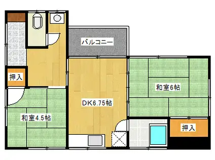 広島電鉄本線 広電西広島駅(己斐) 徒歩27分 2階建 築48年(2DK/1階)の間取り写真