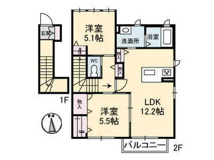 シャーメゾン クスノキ(2LDK/2階)の間取り写真