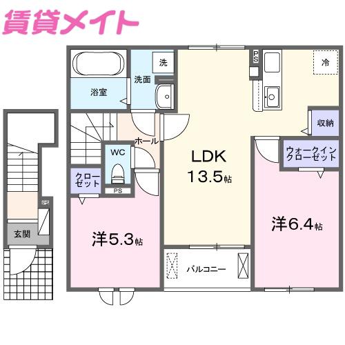 ルチェンテーF II(2LDK/2階)の間取り写真