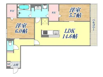 ディアコート芦屋大原町(2LDK/2階)の間取り写真