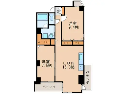 イーグルヘッド撞木(2LDK/4階)の間取り写真