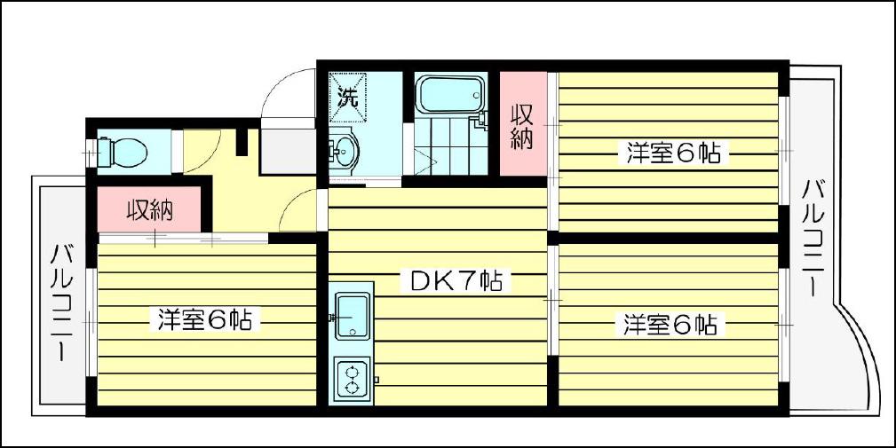 エアリーハイツ1ST(3DK/1階)の間取り写真