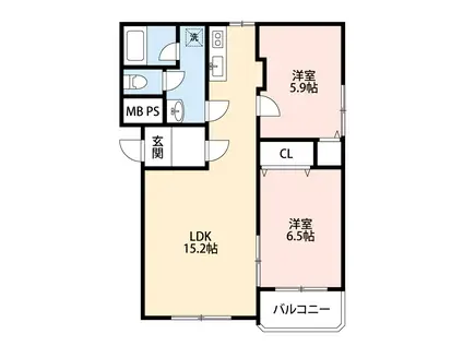 緑風マンション(2LDK/2階)の間取り写真
