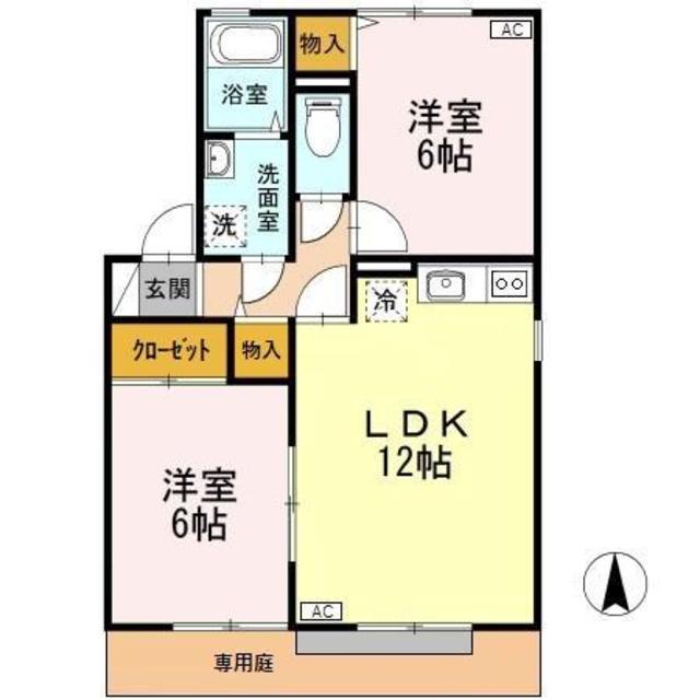 ヴューライラック(2LDK/1階)の間取り写真