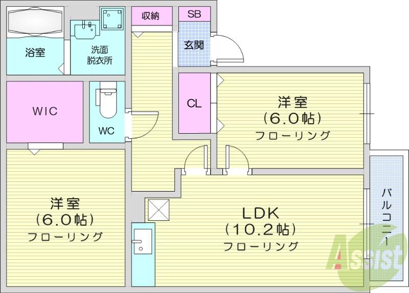 ウィルモアC館(2LDK/2階)の間取り写真