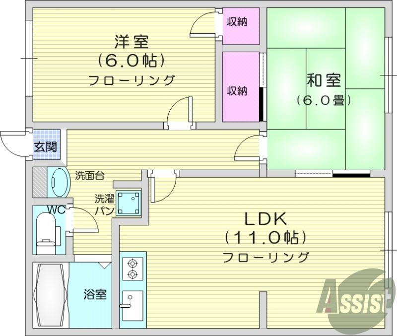 サンライズ館A(2LDK/2階)の間取り写真