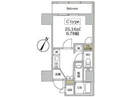 シュガール浜松町(1K/3階)の間取り写真