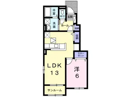 シャン・ド・フルール A(1LDK/1階)の間取り写真