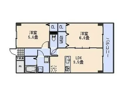 ホグワーツ(2LDK/4階)の間取り写真