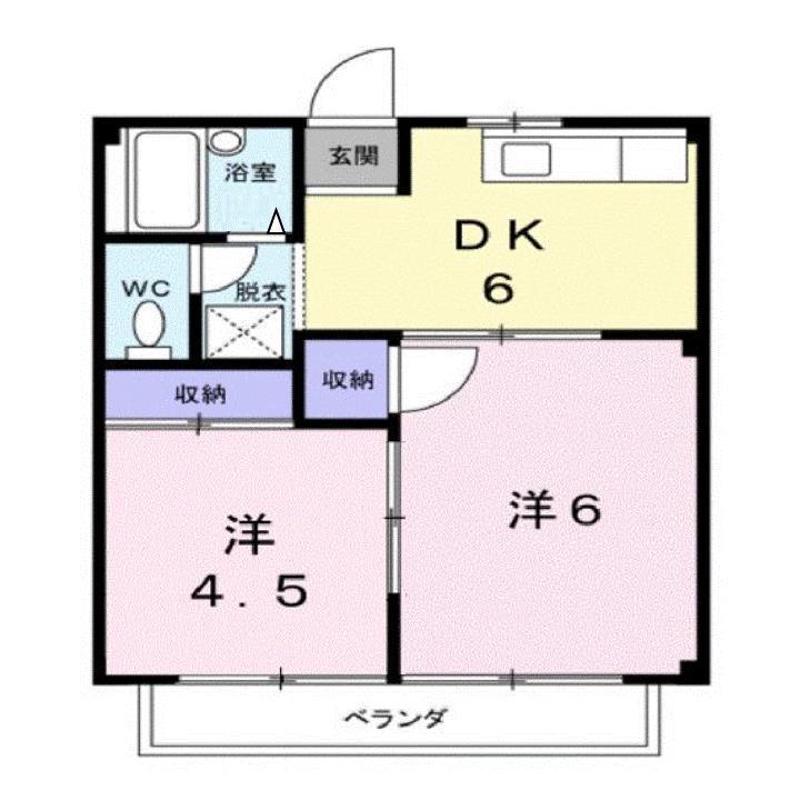 シティハイツ田辺(2DK/2階)の間取り写真