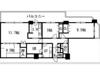 知事公館前タワーレジデンス(3LDK/12階)の間取り写真