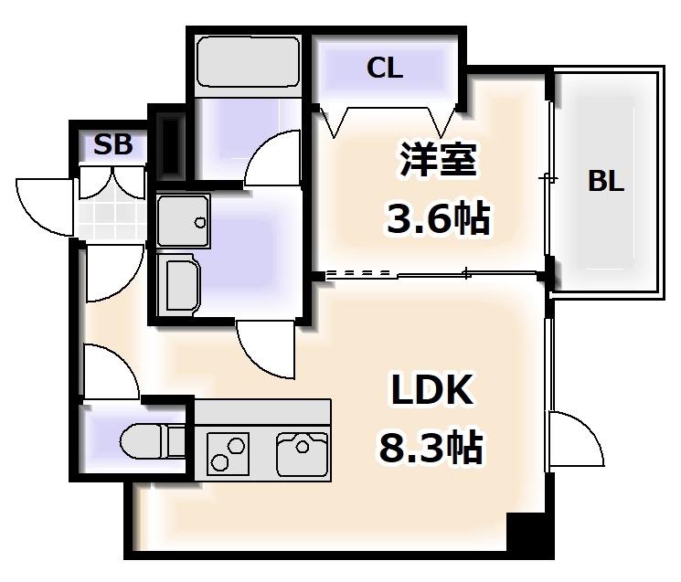 ブエナビスタ難波サウスタワー(1LDK/12階)の間取り写真
