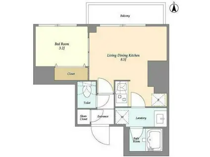 クラリティア西日暮里(1LDK/6階)の間取り写真