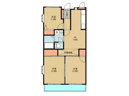 フローラ関富(3DK/5階)の間取り写真