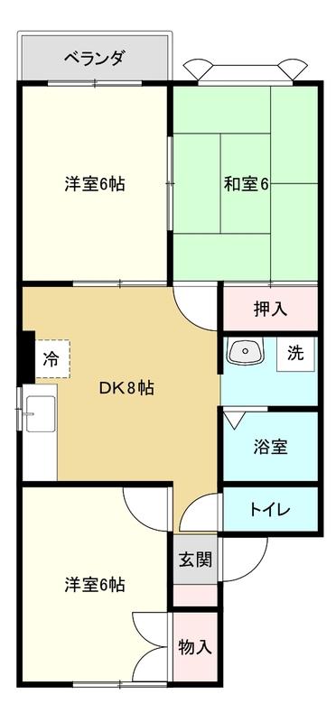 パステルクラブ(3DK/2階)の間取り写真
