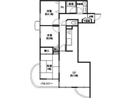プラザ森北(3LDK/2階)の間取り写真