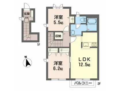 ブリーズ・コートB(2LDK/2階)の間取り写真