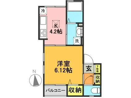 ポルトボヌール羽根木(1K/1階)の間取り写真