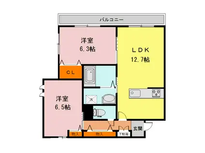 ベルテ本郷口(2LDK/3階)の間取り写真
