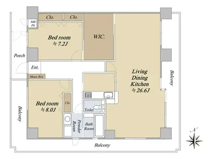 ユニライフ琵琶湖唐崎(2LDK/9階)の間取り写真
