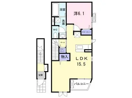 ヴィラ 本牧(1LDK/2階)の間取り写真