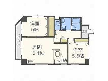 クレストパレス白石(2LDK/9階)の間取り写真