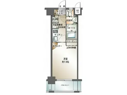 エンクレスト天神III(1K/7階)の間取り写真