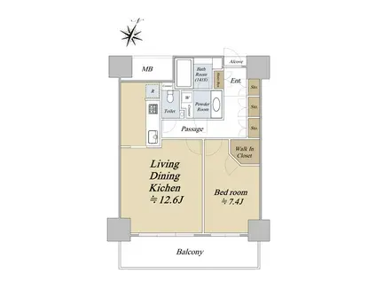 カテリーナ三田タワースイート(1LDK/24階)の間取り写真