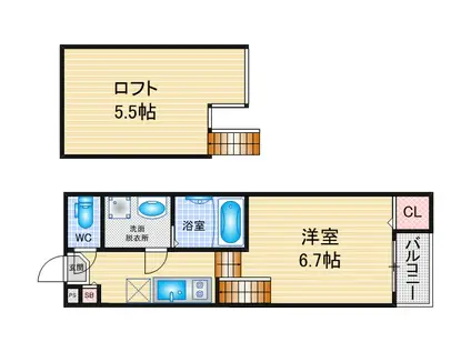 ハーモニーテラス上高畑(1SK/2階)の間取り写真